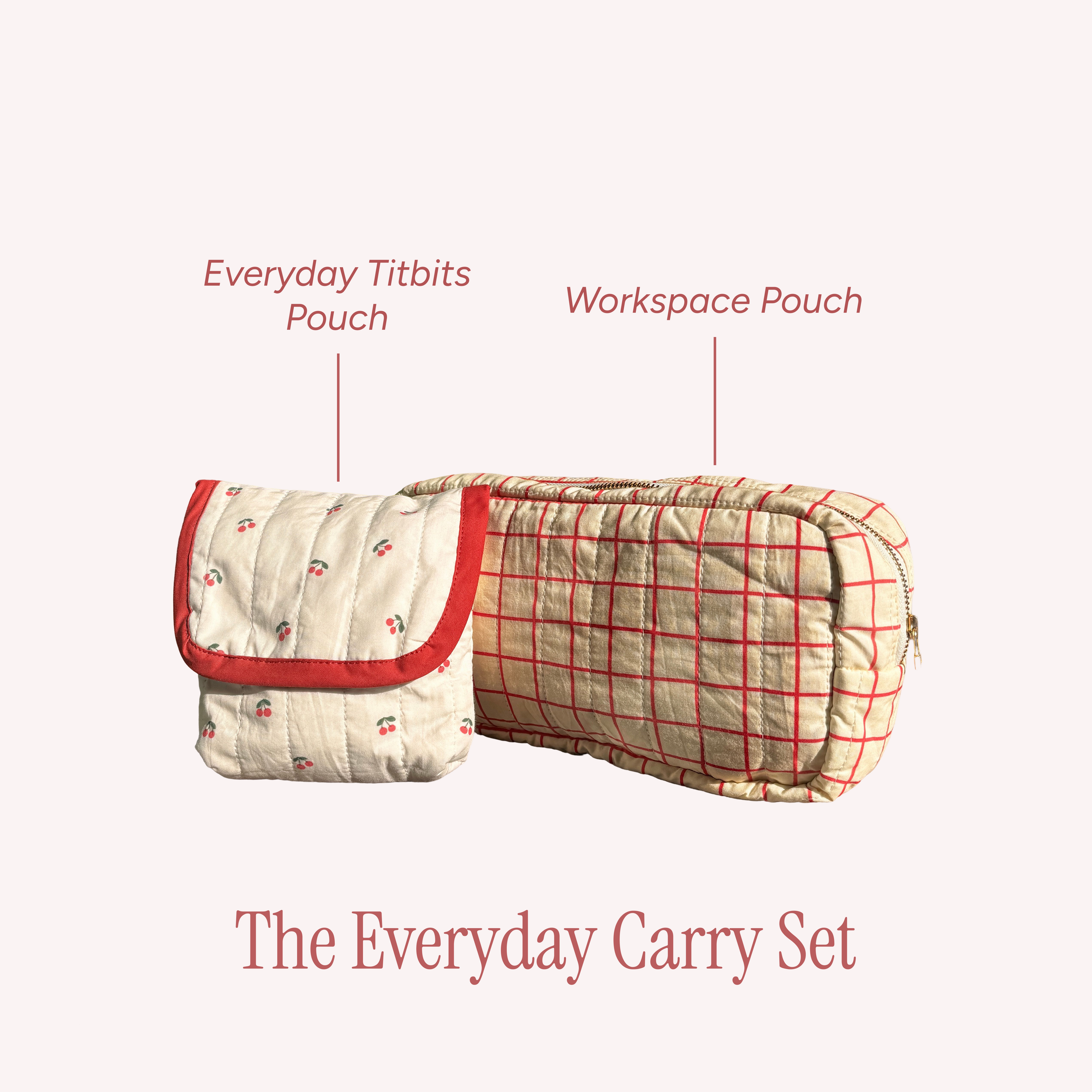Cotton Quilted Pouch Bundle – Tech Organiser & Everyday Essentials Set