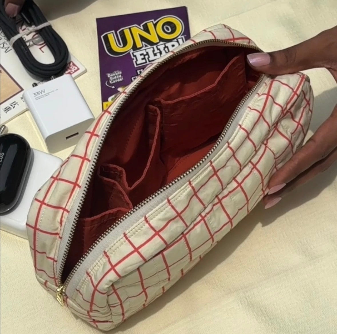Cotton Quilted Tech & Cable Organiser Pouch – Workspace Pouch